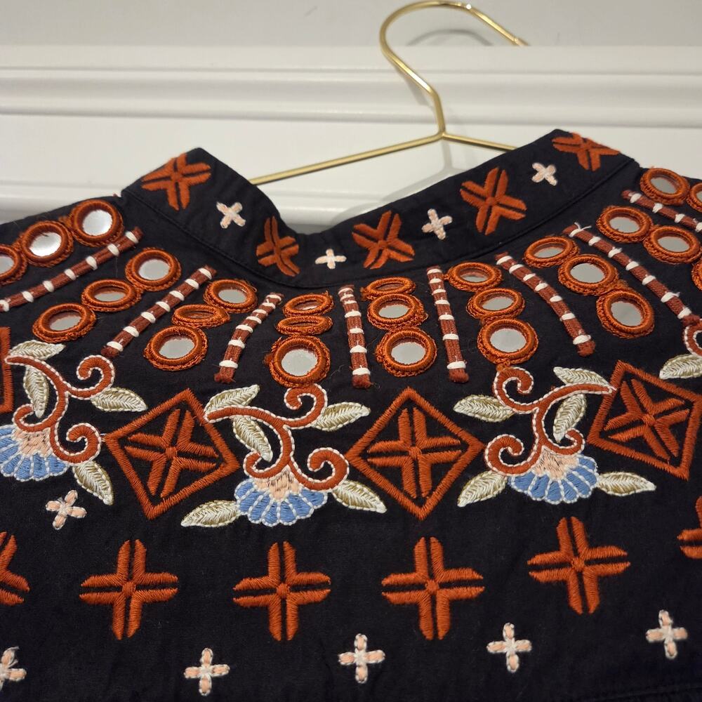 Farm Rio Embroidered cotton button front black blouse size XL - Picture 9 of 12